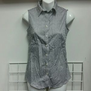Banana Republic sleeveless button down blouse sz 0 black white career work